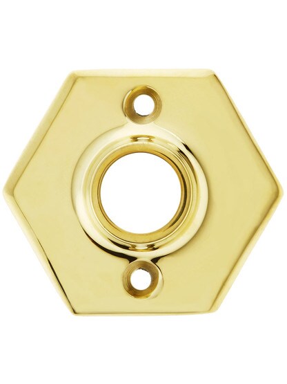 2 1/2 inch Forged Brass Hexagonal Rosette With 21/32 inch Collar In Unlacquered Brass.